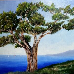 Tranquil Coastal Tree Original Oil Painting